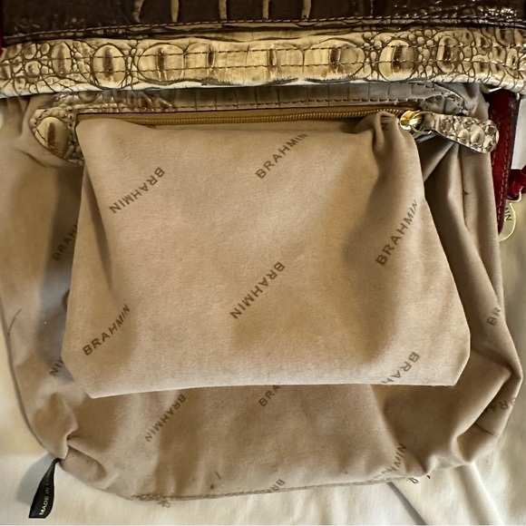 BRAHMIN Chic Brown Cream and Red Crocodile Crossbody - Picture 7 of 11